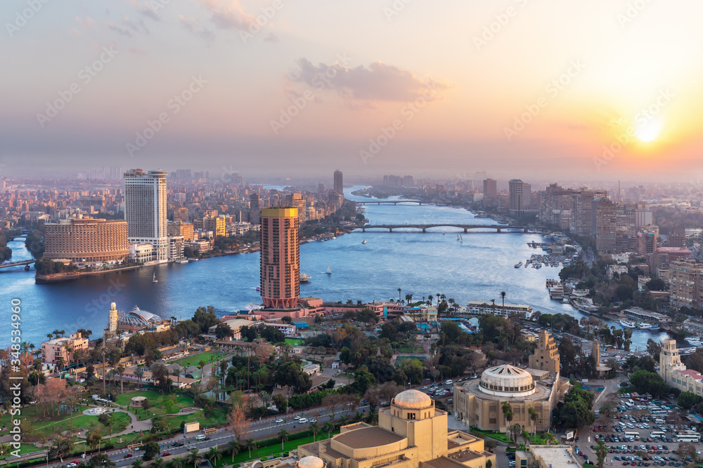 Famous Cairo downtown panorama, sunset view, Egypt