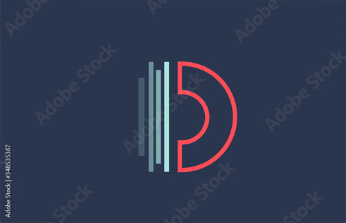 blue red D alphabet letter logo icon for company and business with line design