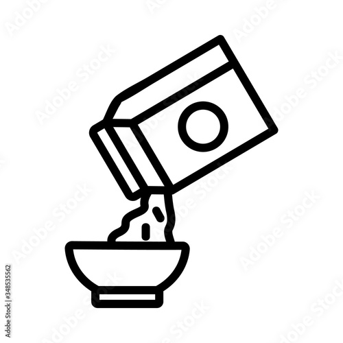 pour packaged muesli into bowl icon vector. pour packaged muesli into bowl sign. isolated contour symbol illustration
