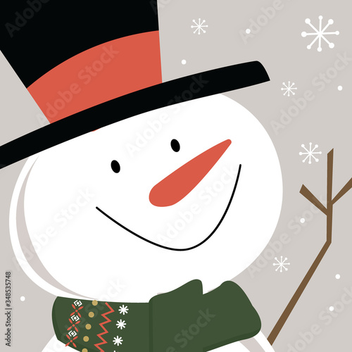 Cute Snowman smile face, Vector illustration