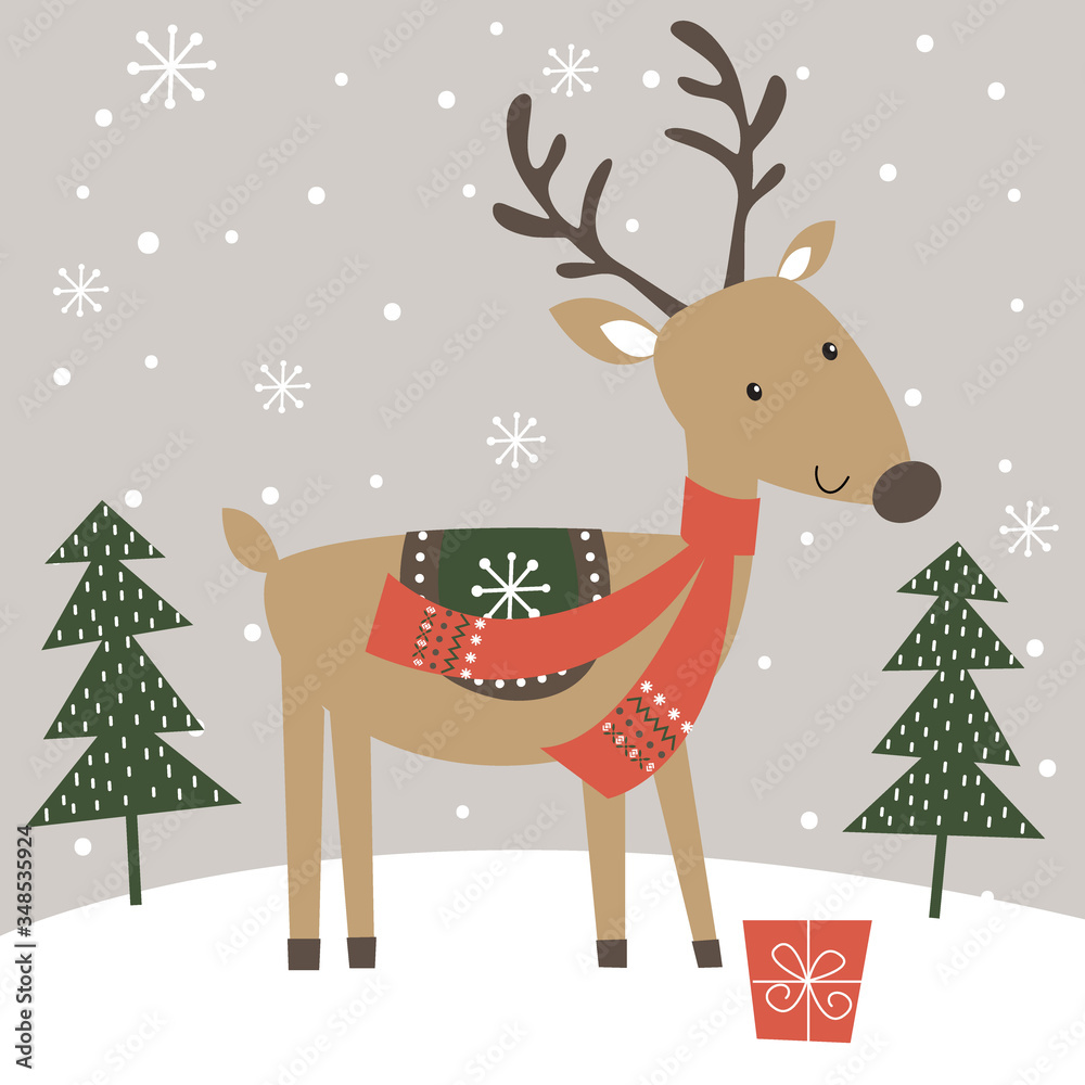 Cute Reindeer in winter, Vector illustration Cute Reindeer in winter, Vector illustration