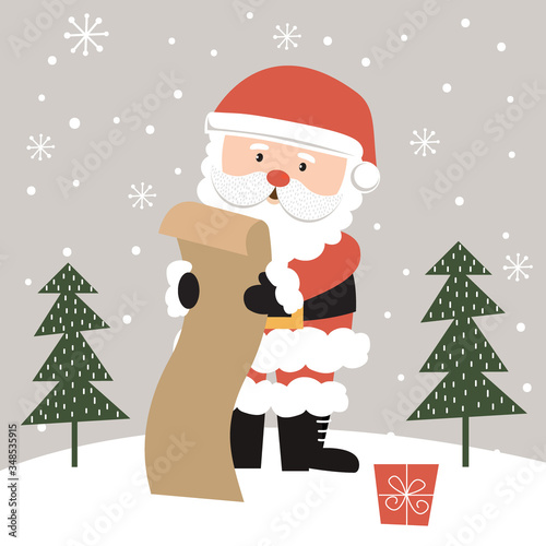 Cute Santa Claus is reading the gift list, Vector illustration © mrartngm