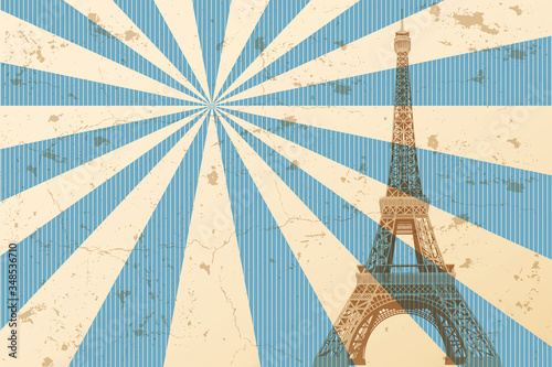 Postcard of Paris with Eiffel tower and retro design elements
