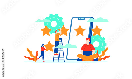 Mobile App Star Review rating people give feedback flat illustration