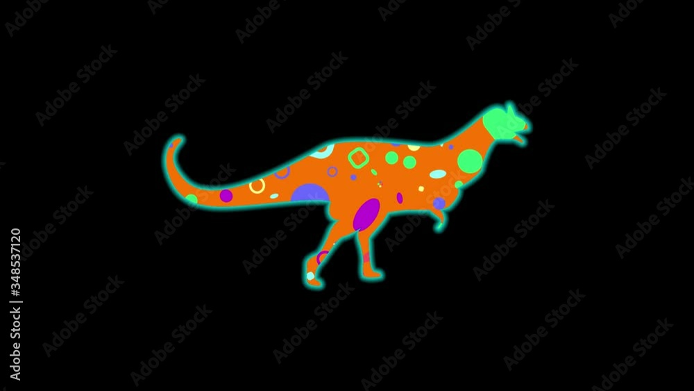 Carnotaurus icon. Color animation on black background