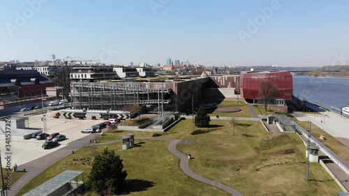 Warsaw, Poland. View of Warsaw from a drone. Copernicus Science Centre from air// Centrum Nauki Kopernik