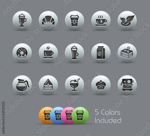 Coffee Shop Icons // Pearly Series -- The Vector file includes 5 color versions for each icon in different layers --