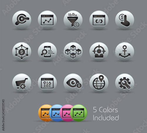 SEO & Digital Martketing Icons 1 of 2 // Pearly Series -- The Vector file includes 5 color versions for each icon in different layers --