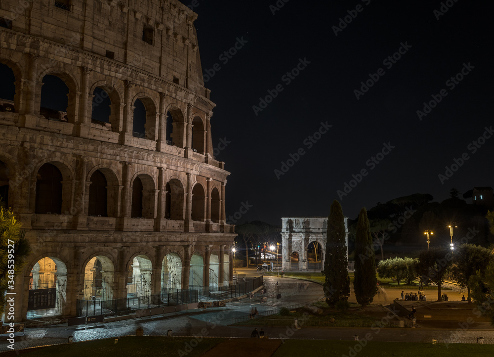 night photography stadium colosseum ancient architecture rome