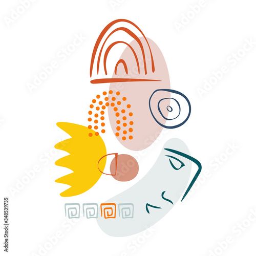 Vector abstract shapes hand-drawn. Modern minimalist art, elements of linear art, stylish trend colors. Textile design, print for t-shirts, cards, business cards, mood boards and calendars
