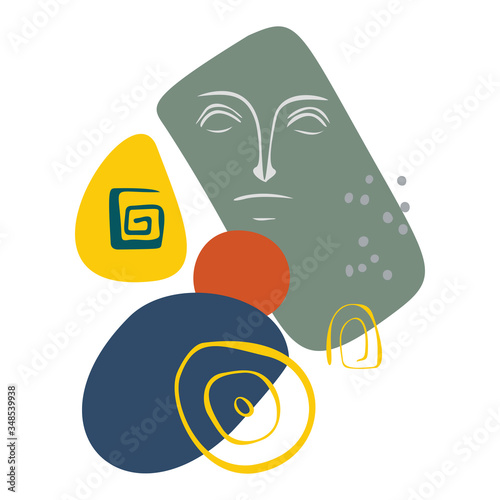 Vector abstract shapes hand-drawn. Modern minimalist art, elements of linear art, stylish trend colors. Textile design, print for t-shirts, cards, business cards, mood boards and calendars