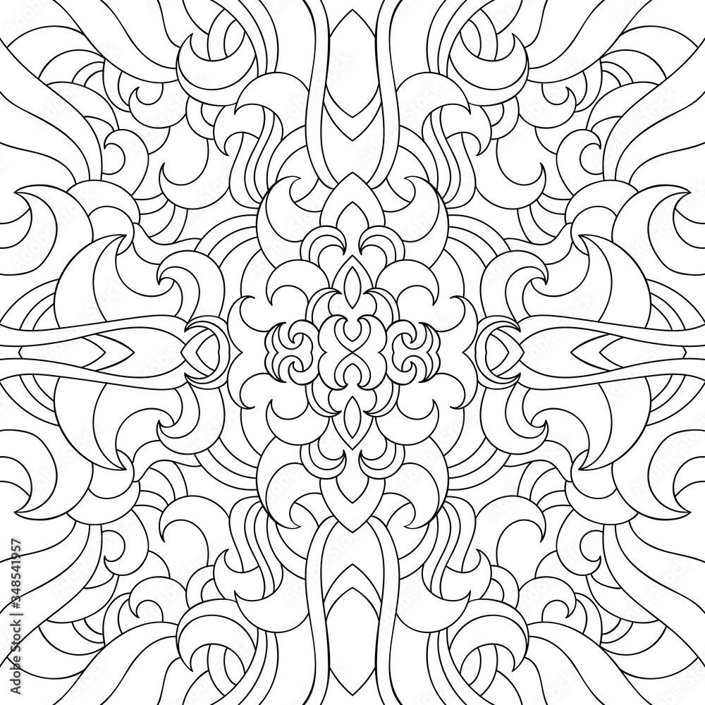Abstract seamless mandala with small and middle decor on white isolated background. Good for coloring book pages.