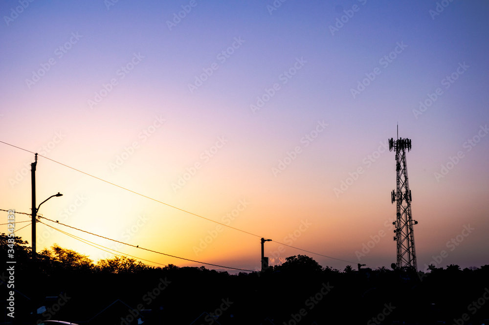 silhouette of a radio tower silhouette of a radio tower