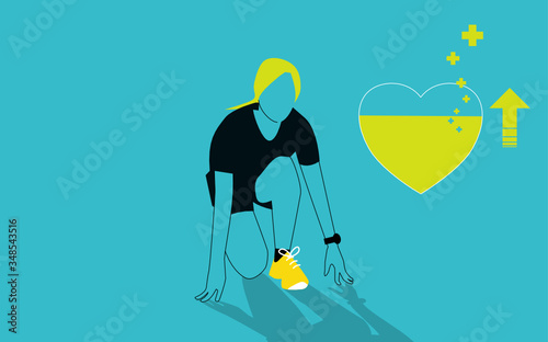 Runner waits for start, athlete ready to run. vector illustration.
