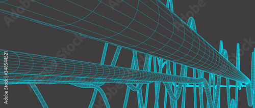 Vector abstract background with a wireframe dynamic waves, line and particles.