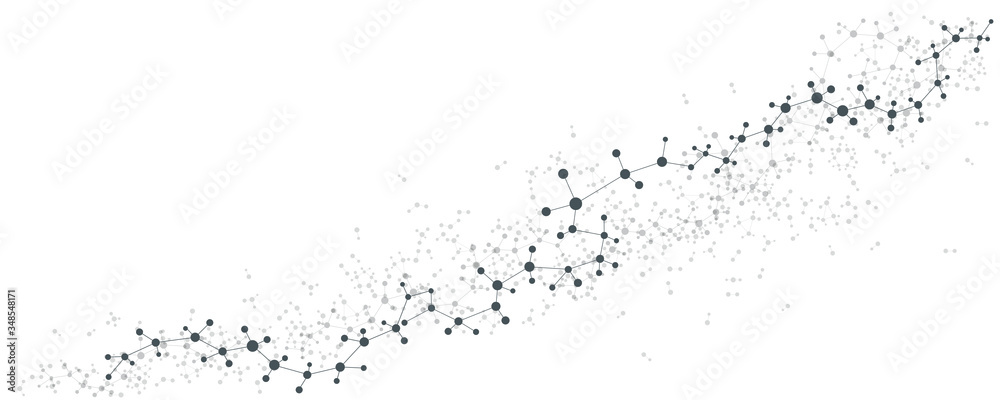 Obraz premium Abstract structure molecule and dna, atom, neurons. Scientific concept for your design. Connected lines with dots. Medical, technology, chemistry, science background. Vector illustration.