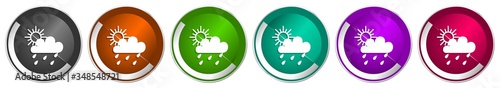 Rain icon set, silver metallic chrome border vector web buttons in 6 colors options for webdesign