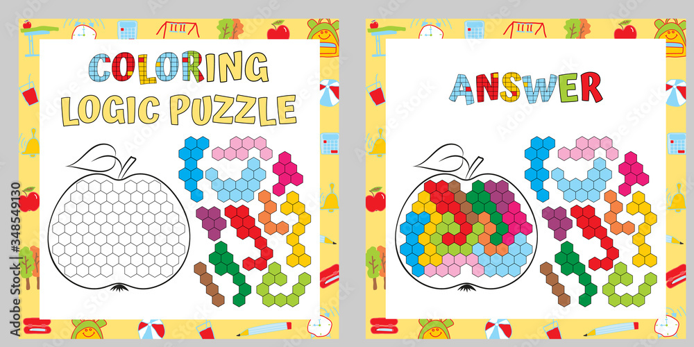 Coloring Logic Puzzle. Educational Game. Fine Motor Skills Worksheet. 