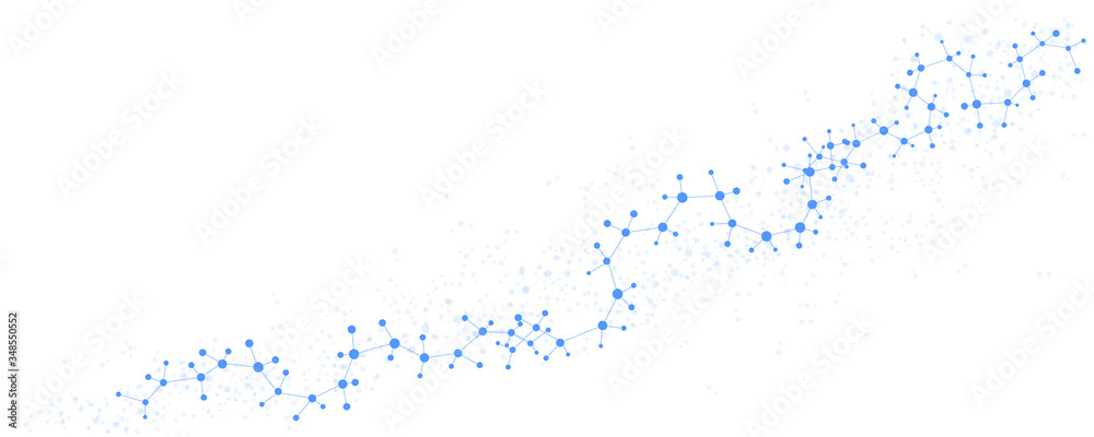 Abstract structure molecule and dna, atom, neurons. Scientific concept for your design. Connected lines with dots. Medical, technology, chemistry, science background. Vector illustration.