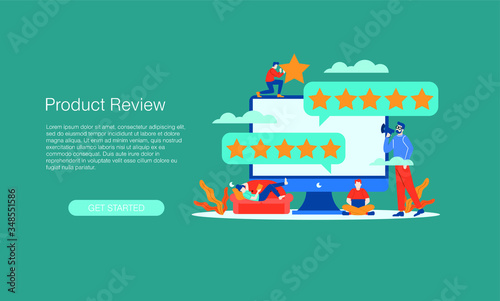 product Review star rating people give feedback flat vector illustration concept template background can be use for presentation web banner UI UX landing page