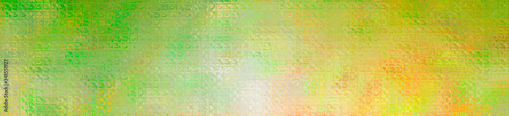 Yellow, green and white bright Mosaic through glass bricks in banner shape background illustration.