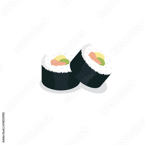 delicious salmon sushi on a white background