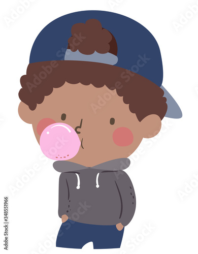 Kid Boy Chewing Gum Bubble Illustration