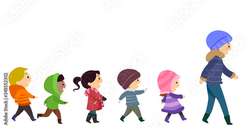 Stickman Kids Winter Clothes Walk Illustration