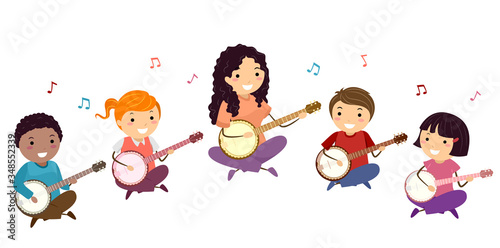 Stickman Kids Banjo Lesson Teacher Illustration