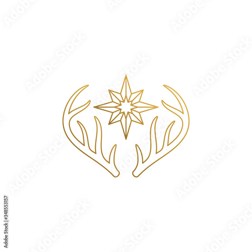 Vector design of deer horns with star hand drawn with thin lines
