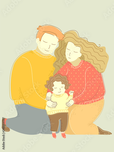 Family Dad Mom Hug Child Ki...