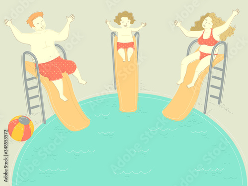 Family Happy Pool Slide Kid...