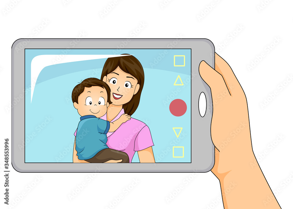 Dad Mother Son Mobile Video Call Illustration Dad Mother Son Mobile Video Call Illustration
