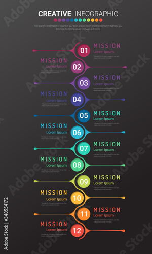 Timeline for 1 year, 12 months, infographics month planner design vector 12 steps and Presentation business can be used for Business concept with 12 options, steps or processes. 
