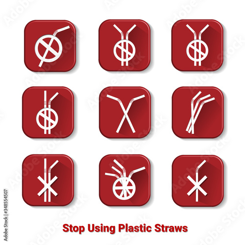 Stop using Plastic straws, Stop plastic pollution-Reduce, the refusal of disposable plastic drinking straws, vector illustration. 