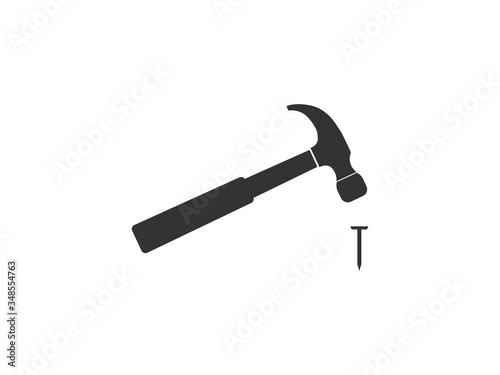 Hammer, nail icon. Vector illustration, flat design.