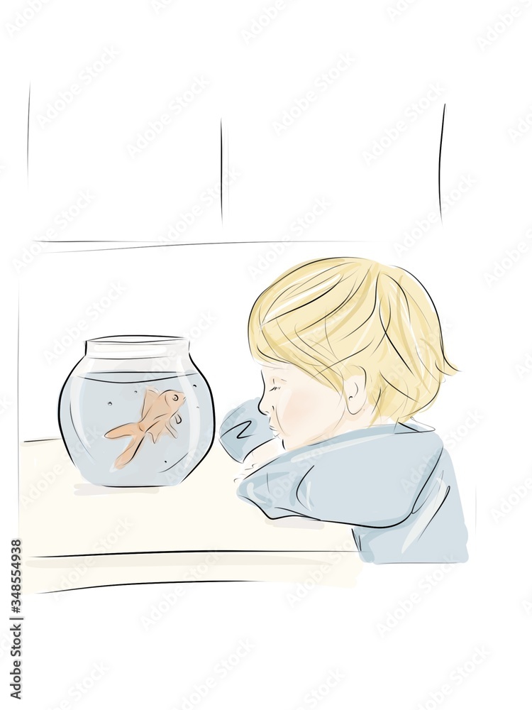 Illustration of cute little boy feeding fish in aquarium cartoon Illustration of cute little boy feeding fish in aquarium cartoon