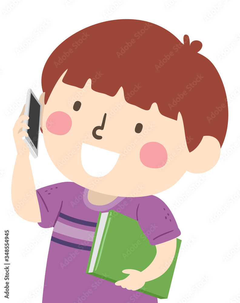 Kid Boy Phone Invite School Work Illustration Kid Boy Phone Invite School Work Illustration