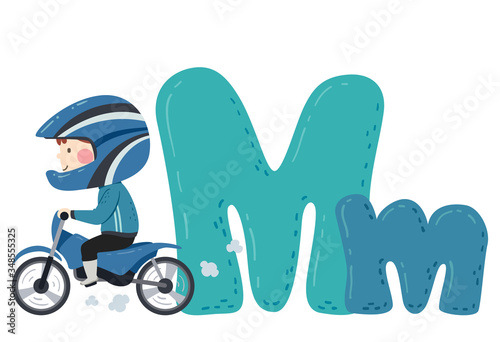 Kid Boy Motocross Sport Alphabet Illustration