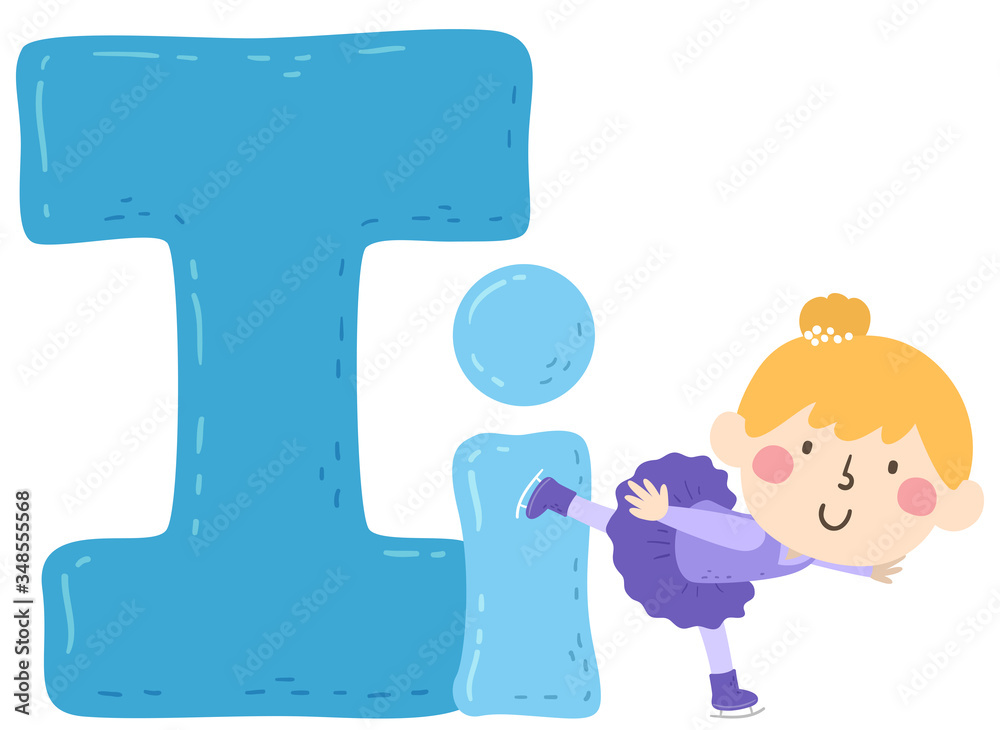 Kid Girl Ice Skating Sport Alphabet Illustration