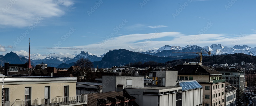 panoramic view over lucerne on bright winter day