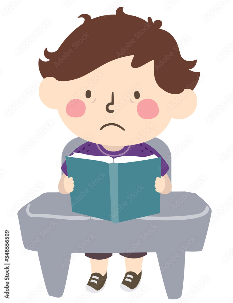 Kid Boy Class Study Stressed Book Illustration Kid Boy Class Study Stressed Book Illustration