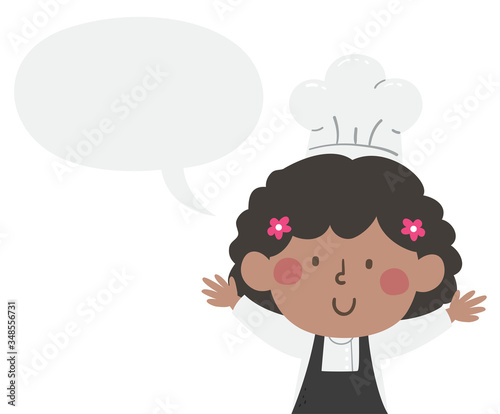 Kid Girl Black Chef Speech Bubble Illustration