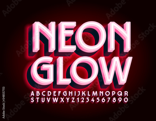 Wallpaper Mural Vector Red Neon Glow Font. Electric Alphabet Letters and Numbers Torontodigital.ca