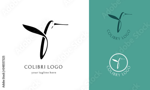 Colibri bird logotype. Letter B with wings. Line logo for animal shop or natural medical products products agency