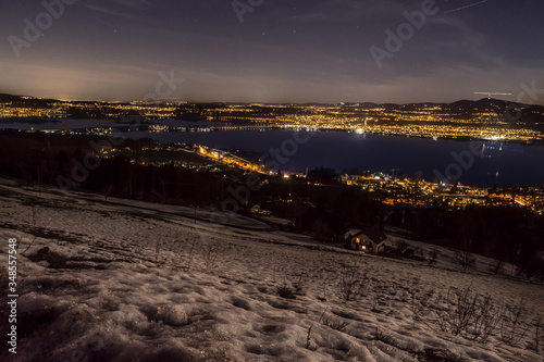 stunning panoramic night photography lake zurich from altendorf winter night