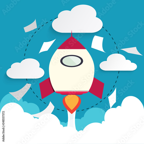 launching rocket for startup business concept. Flat design illustration.