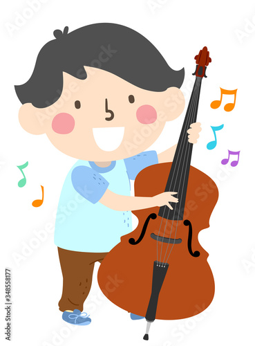 Kid Boy Play Upright Bass M...