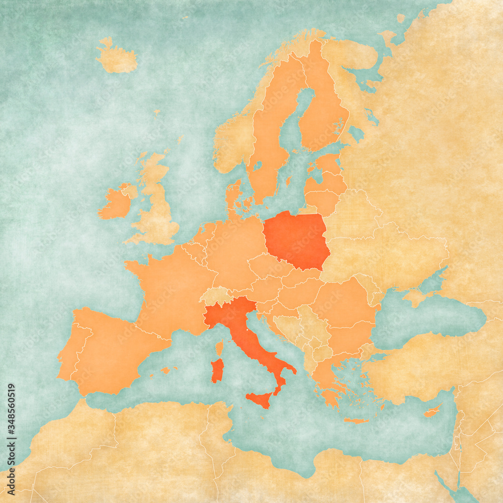 Map of European Union - Italy and Poland