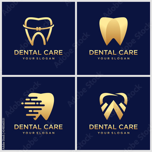Dental Clinic Logo With Luxurious Tooth Shape With Gold Color Accents Make This Design. Unique, Modern, Elegant, Mature